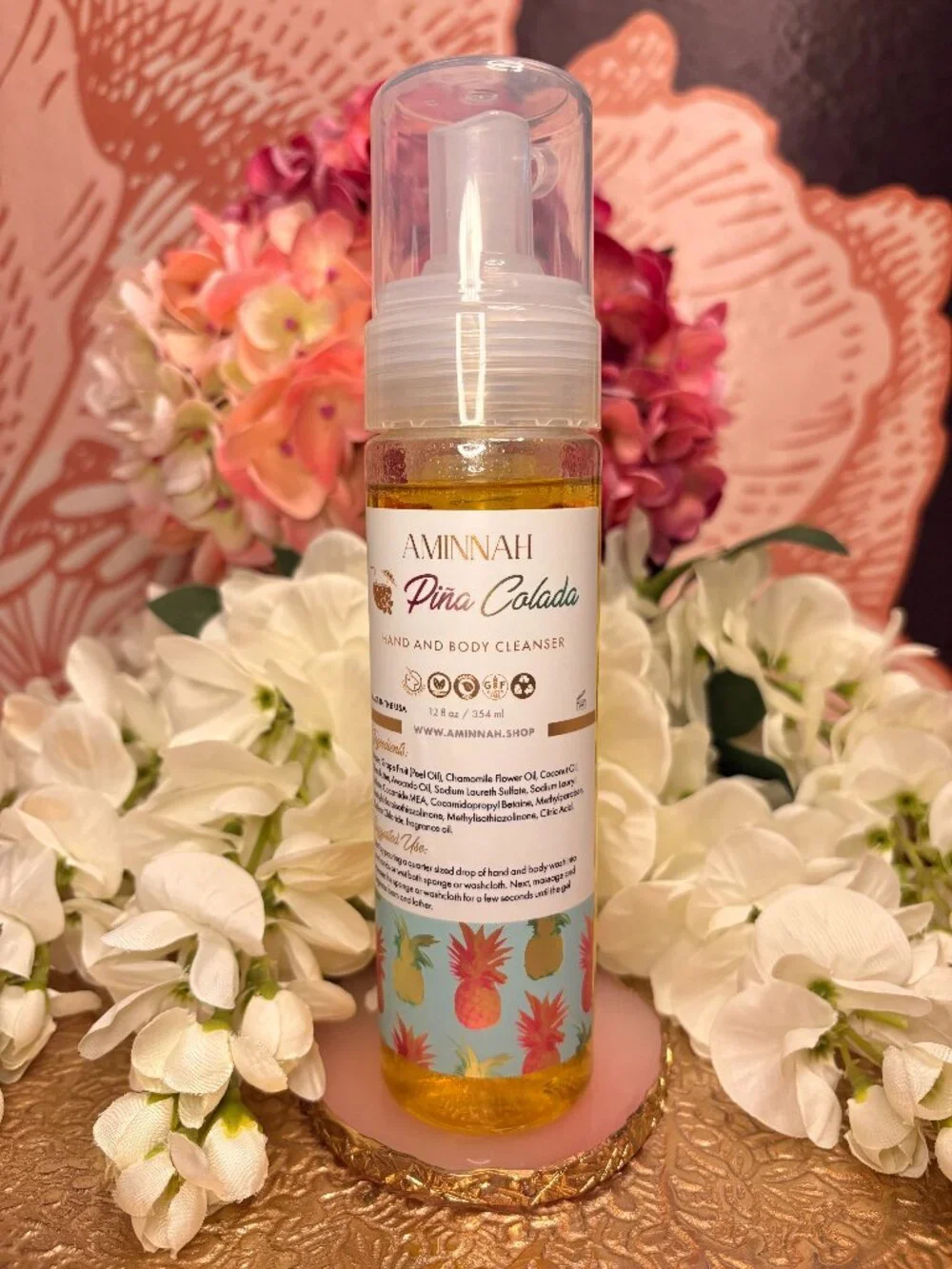 AMINNAH Piña Colada Hand & Body Foaming Cleanser – 12 oz